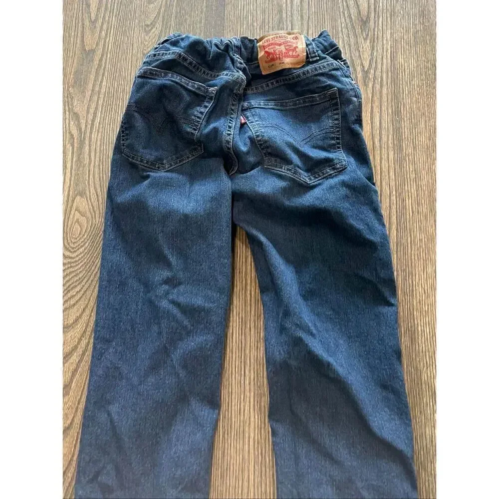 Levi's Youth Boys Straight Jeans Mid Rise Denim Cotton Blend Dark Wash Blue 14